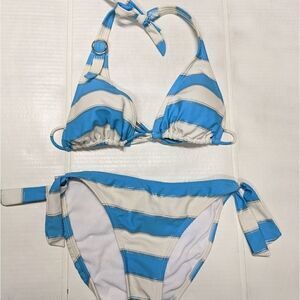 BLUE WHITE & SILVER STRIPED BIKINI